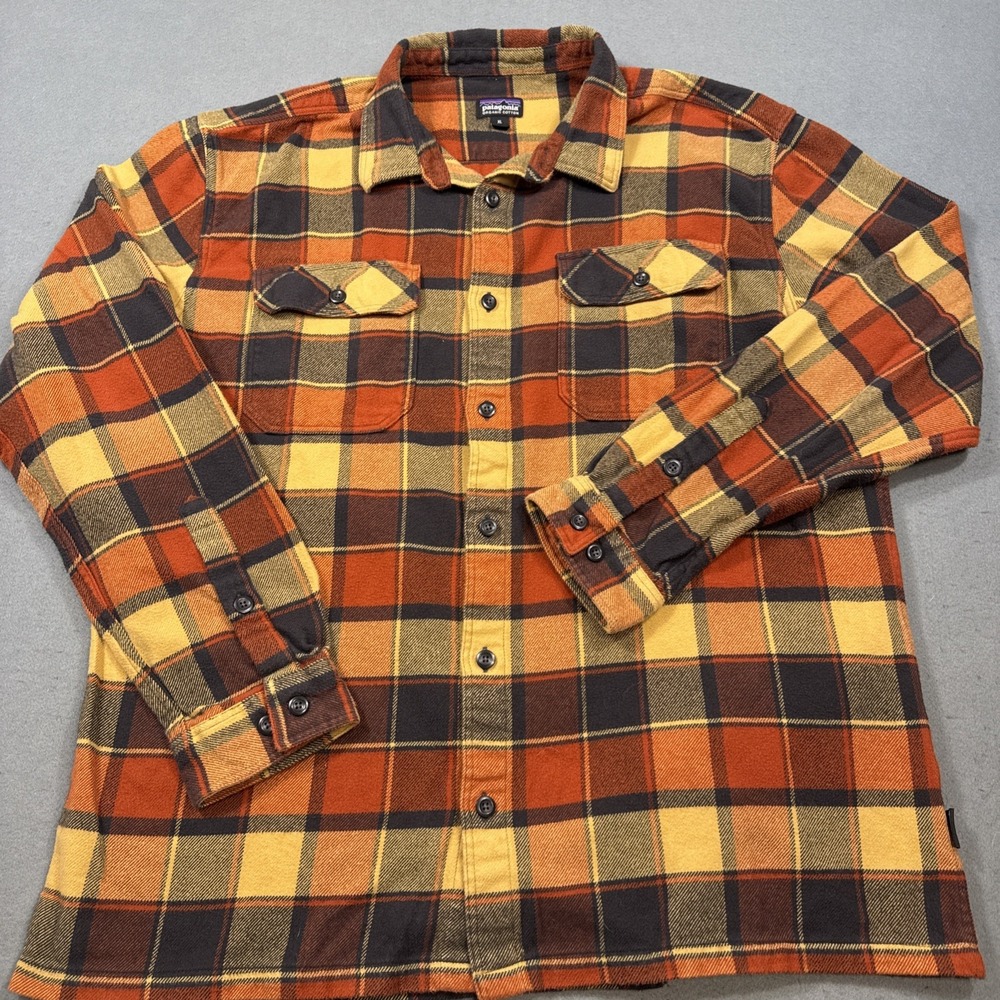 Patagonia Fjord Flannel Shirt Mens XL ORG BLK  Plaid Organic FLAP POCKETS